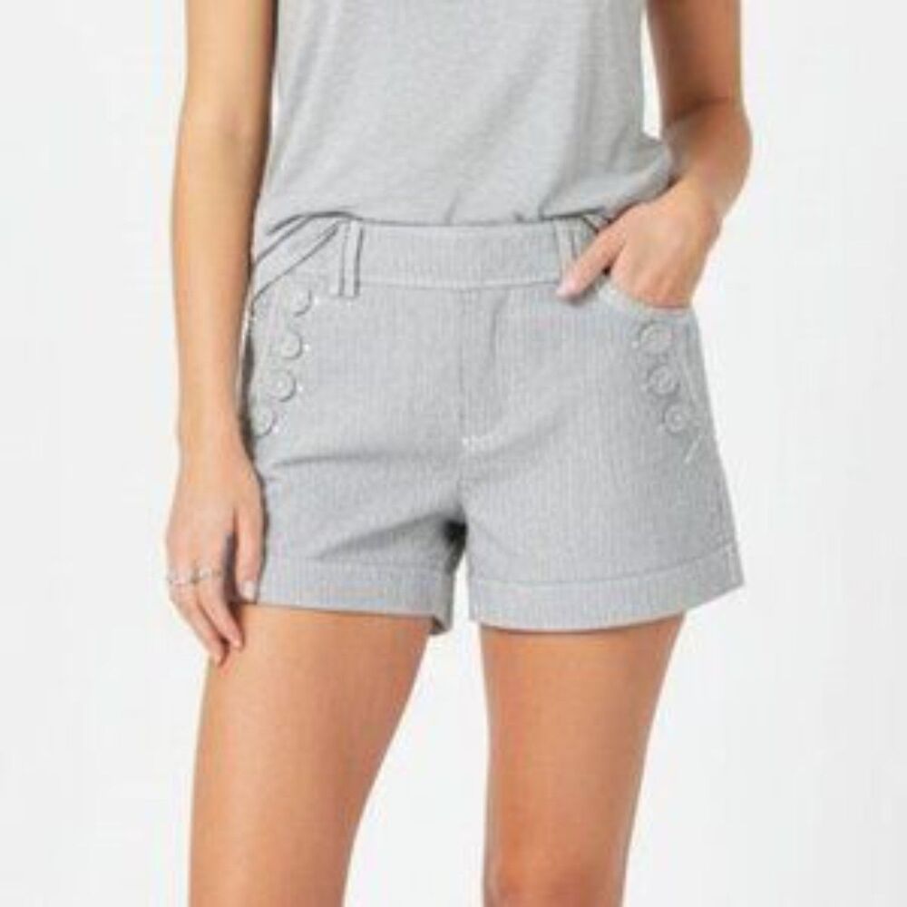 Cynthia Steffe Gray & White Striped Bermuda Shorts 4